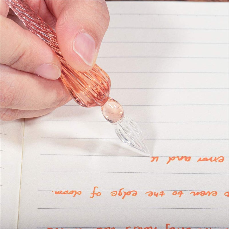 molshine Handmade Glass Dip Pen Crystal Calligraphy Pen Signature Dipped Pen for Artist Women Men Teens,Writing Drawing Decoration Gifts (Pink) - Image 4